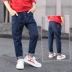 Boy 6 jeans 5 quần đông trẻ em quần ngoài trẻ em 7-9 một 10 tuổi 8 trai cộng với quần nhung dày mười quần ống rộng trẻ em Quần