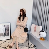 Длинное трикотажное платье, ретро юбка, средней длины, высокий воротник