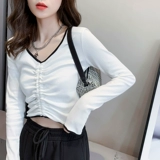 Сексуальный лонгслив, приятная телу весенняя футболка, по фигуре, коллекция 2021, в западном стиле, V-образный вырез