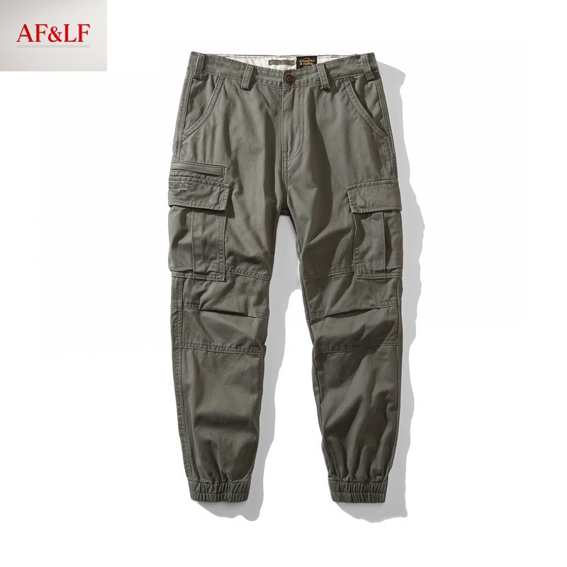 Af&Lf Autumn and Winter Pure Cotton Casual Pants Multi-Pocket American Workwear Pants Jogger Pants Men's Loose Outdoor Trendy