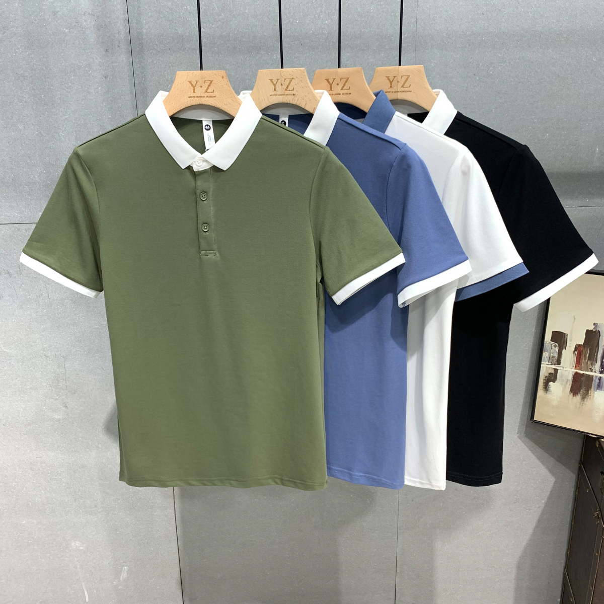 Summer trend color contrast collar short-sleeved Polo shirt men's trendy brand all-match comfortable lapel T-shirt men's slim-fit polo shirt trendy