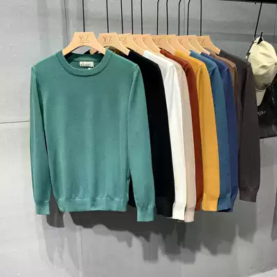 2021 Autumn Solid Color Round Neck Long Sleeve Sweater Men Korean Slim Knitted Wash Men Joker Pullover base shirt Tide
