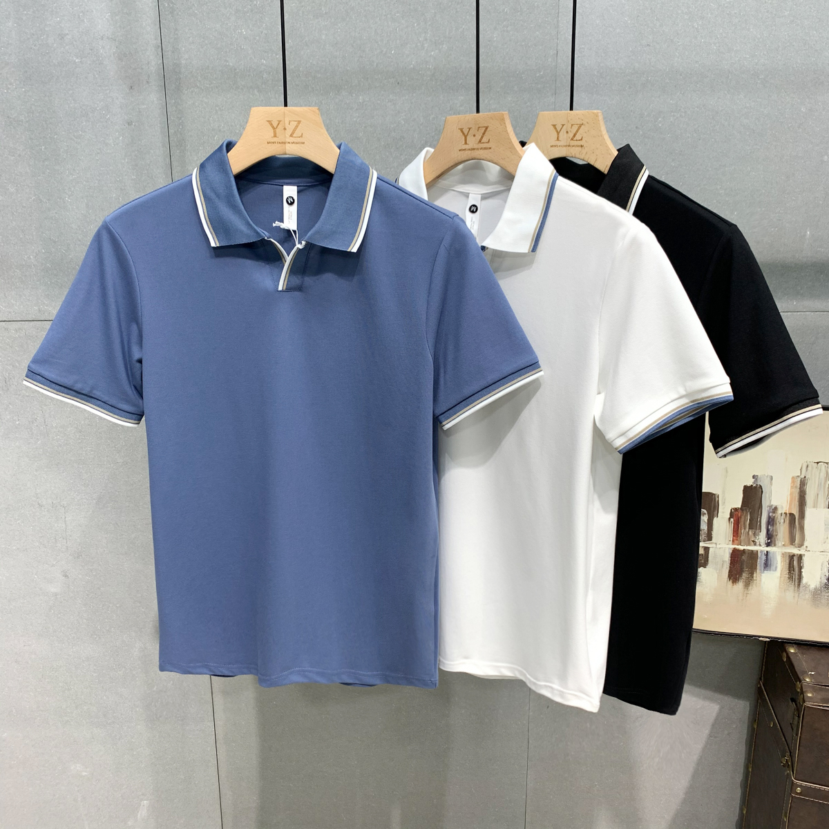 Summer high-end casual polo shirt men's short-sleeved trendy brand fashion collared t-shirt men's 2020 trendy color matching V-neck top