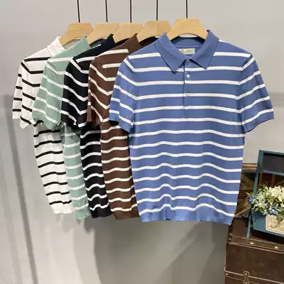 South Korea East Gate Stripe Short Sleeve Polo Shirt Men Korean Slim Half Sleeve Knitted Shirt Men Handsome Lapel T-Shirt
