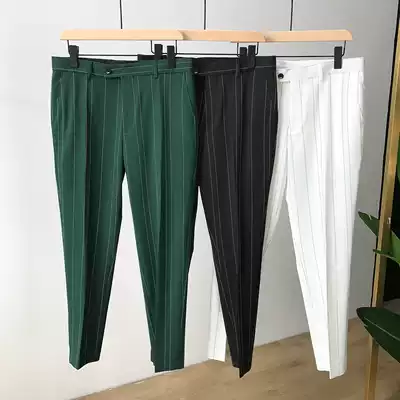 Korean fashion slim stripe ankle-length pants men's casual pants British casual small feet trousers men's casual ankle-length pants