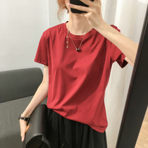 Ice silk T-shirt womens short-sleeved summer 2021 new Korean version loose thin wild round neck very fairy blouse base shirt
