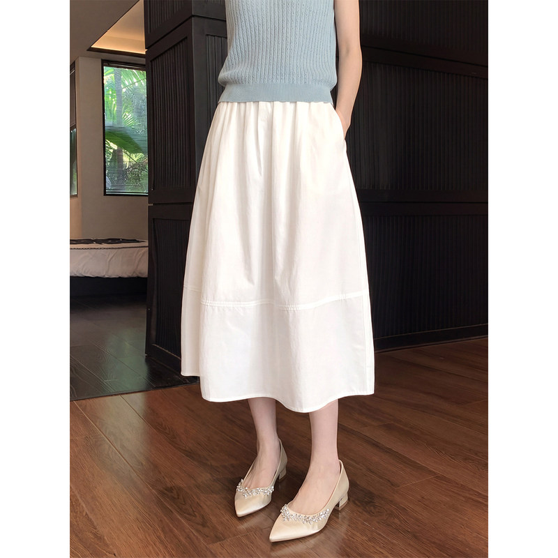 White Summer Thin Skirt for Women, 2026 New Style, High-Waisted, Slimming, Pear-Shaped Body, Mid-Length, Umbrella Skirt, Flower Bud Skirt White Summer Thin Skirt for Women, 2026 New Style, High-Waisted, Slimming, Pear-Shaped Body, Mid-Length, Umbrella Skirt, Flower Bud Skirt