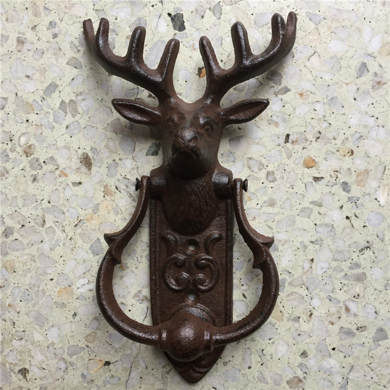 Retro old deer head door knock cast iron iron door button door handle animal home courtyard door decoration groceries