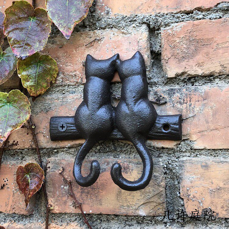 Cast Iron Double Cat Hooks Wall Hook Garden Patio Outdoor Decoration Eu Style Retro Make Old 2 Hook Wall Accessories