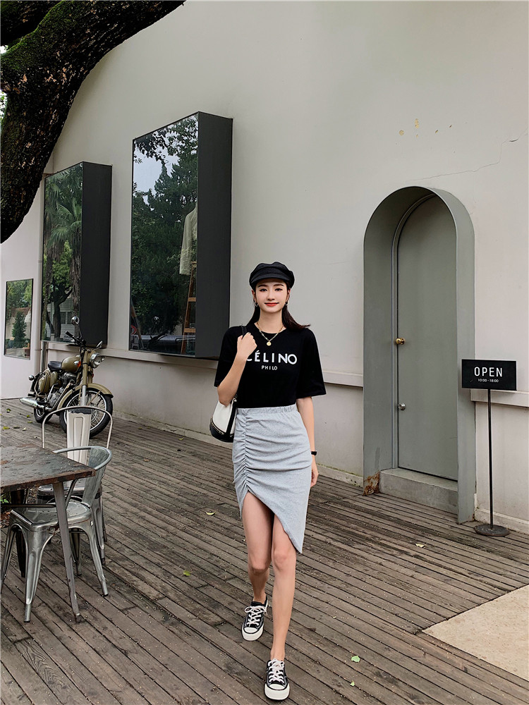 DABI 韓國學院風收腰顯瘦不規則裙套裝短袖裙裝 DABI 韓國學院風收腰顯瘦不規則裙套裝短袖裙裝