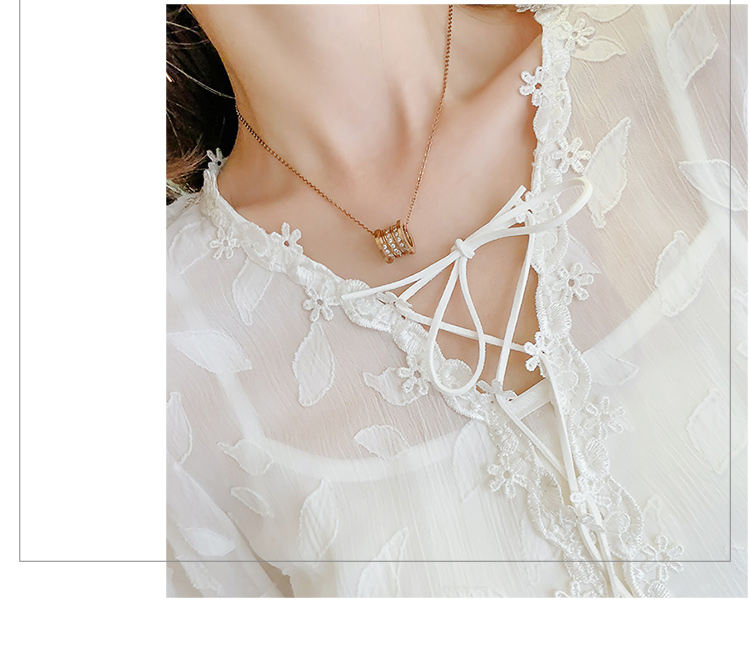 DABI 韓國風名媛氣質繫帶領蕾絲印花短袖洋裝