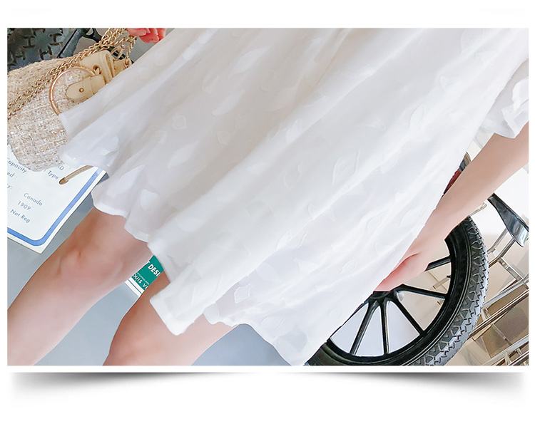 DABI 韓國風名媛氣質繫帶領蕾絲印花短袖洋裝