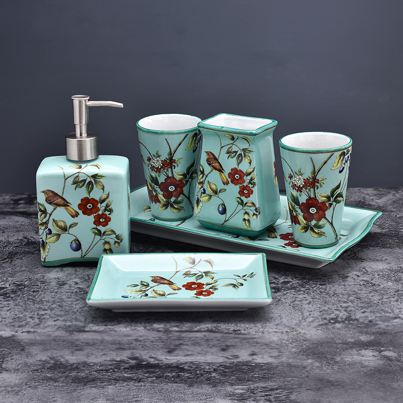 Chinese mouthwash cup set ceramic bathroom five-piece set European dressing room tray hand sanitizer bottle wash cup set