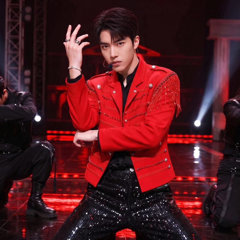Yifan Red Rivet Tassel Jacket for Men, High-End Palace Style with Shoulder Pads, Trendy Stage Performance Coat Yifan Red Rivet Tassel Jacket for Men, High-End Palace Style with Shoulder Pads, Trendy Stage Performance Coat