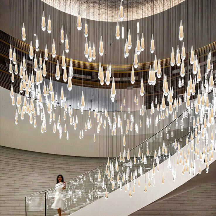 Hotel Lobby Crystal Chandelia Sample House Display Centre Sand Tray Art Non-Standard Lamps Custom Pick Up Empty Duplex Ladders Long Chandelia