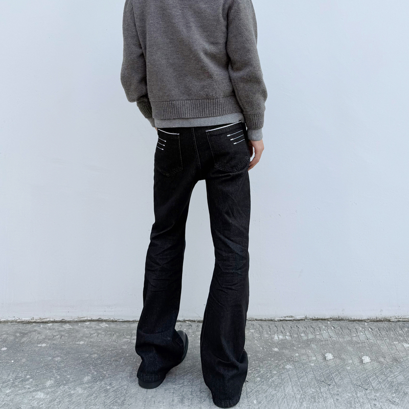 Neptune Diary Four-Line Original 13oz Narrow Embroidery Special Blend Flared High-Waisted Versatile Commuter Jeans