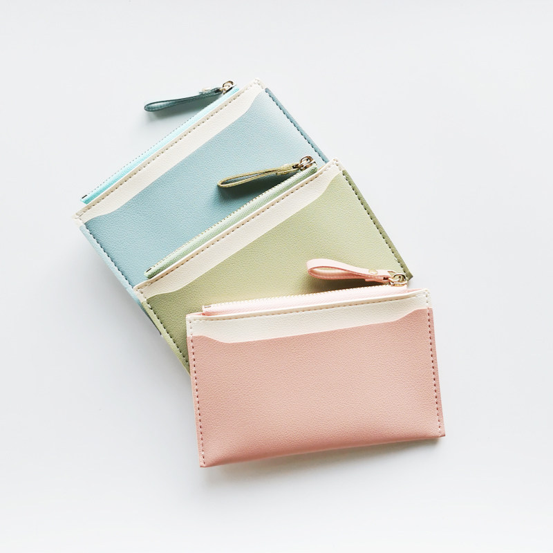 Card bag female compact ultra-thin simple contrasting color mini coin purse all-in-one bag Korean cute student campus two-in-one