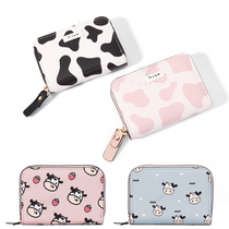 Mini card bag womens ultra-thin large capacity multi-card slot small coin purse one-piece Japanese print cow cute card holder