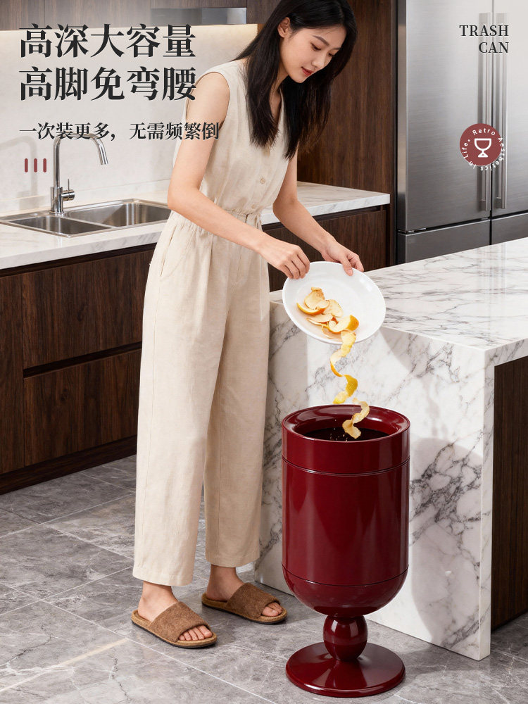 Stainless Steel Trash Can for Home Use 2026 New Model Light Luxury High-End Living Room Tall Wine Glass Retro Movable Large Capacity