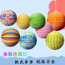 Mid-Autumn Festival traditional folding paper flower lantern watermelon lamp mall kindergarten decoration scene decoration lantern