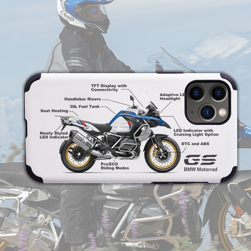 Blue and White Bmw R1250Gs Motorcycle Phone Case Suitable for iPhone 18Promax17Air16Pro Apple 15Plus Anti-Fall Leather Sticker Full Coverage Personalized Phone Case