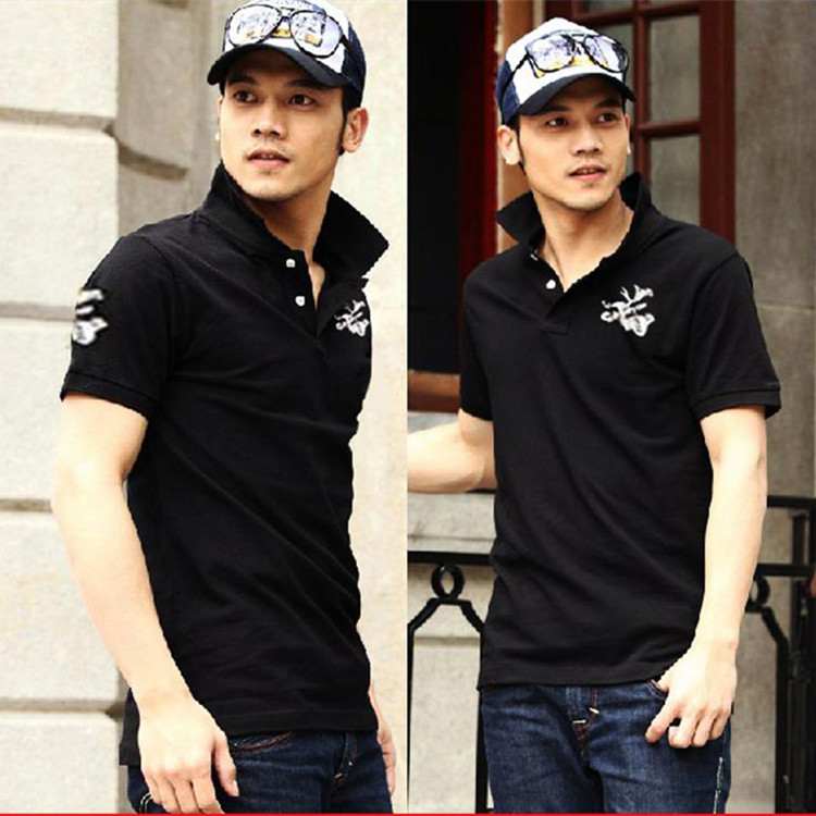 Áo sơ mi cotton mùa hè 2018 mới tay nửa thể thao với Paul tay áo ngắn polo nam kinh doanh đứng cổ áo thun áo thun polo nam