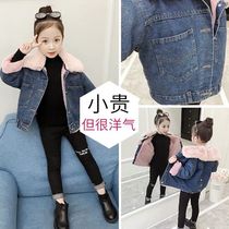 Girls denim jacket plus velvet spring and autumn Net Red foreign spring style fashion Winter Princess Autumn Winter short spring dress