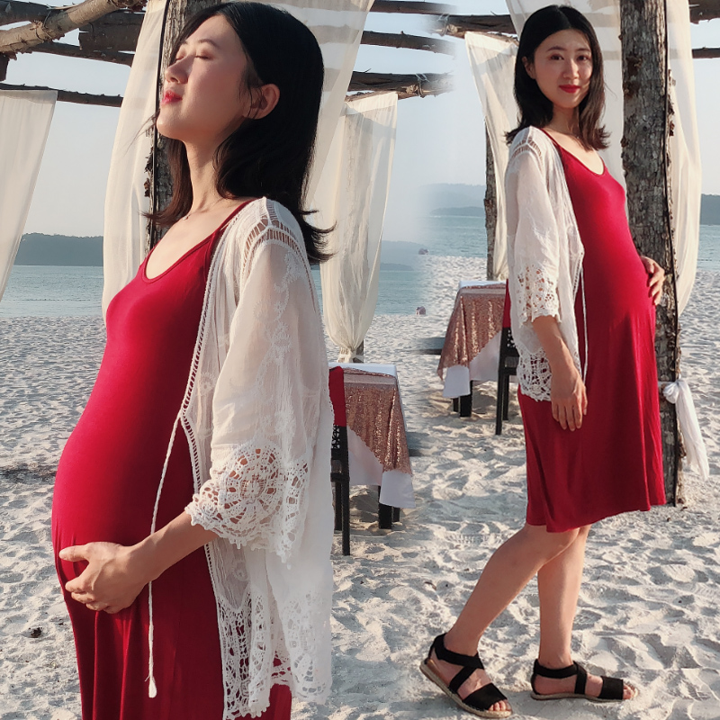 Pregnant women Spring suit fashion out Sling dress two-piece set foreign style small fragrant breeze modal suspender skirt dress 150