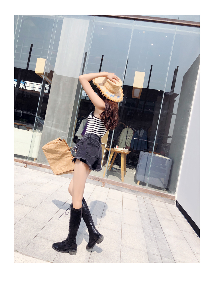 VK旗艦店 韓系時尚流蘇邊兩色扣環牛仔短褲單品短褲