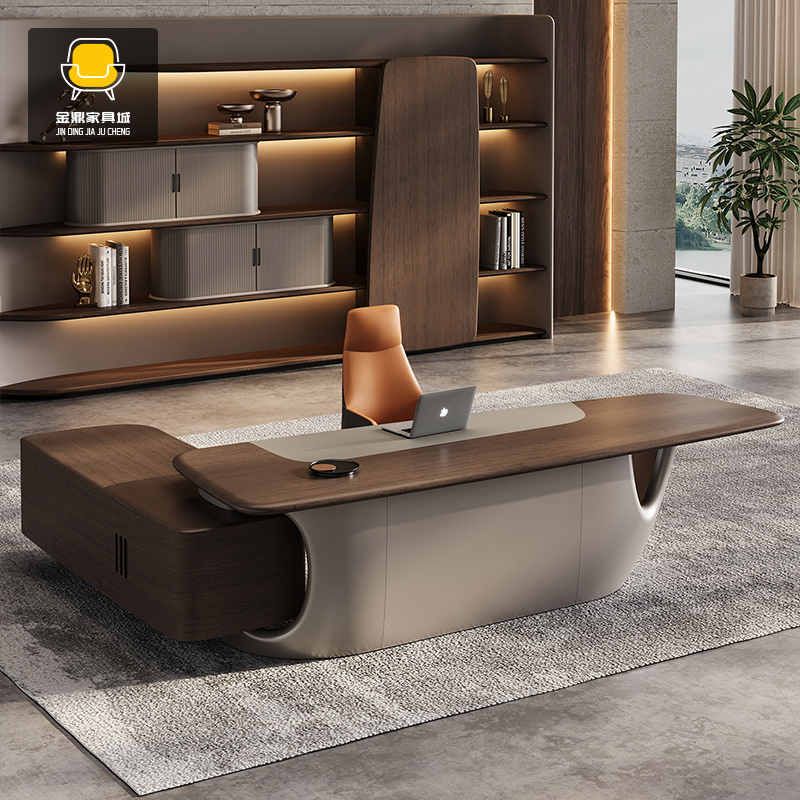 Modern Minimalist Solid Wood Executive Desk, High-End and Elegant Office Boss Desk with Side Table, Leader's Desk, Ceo's Desk