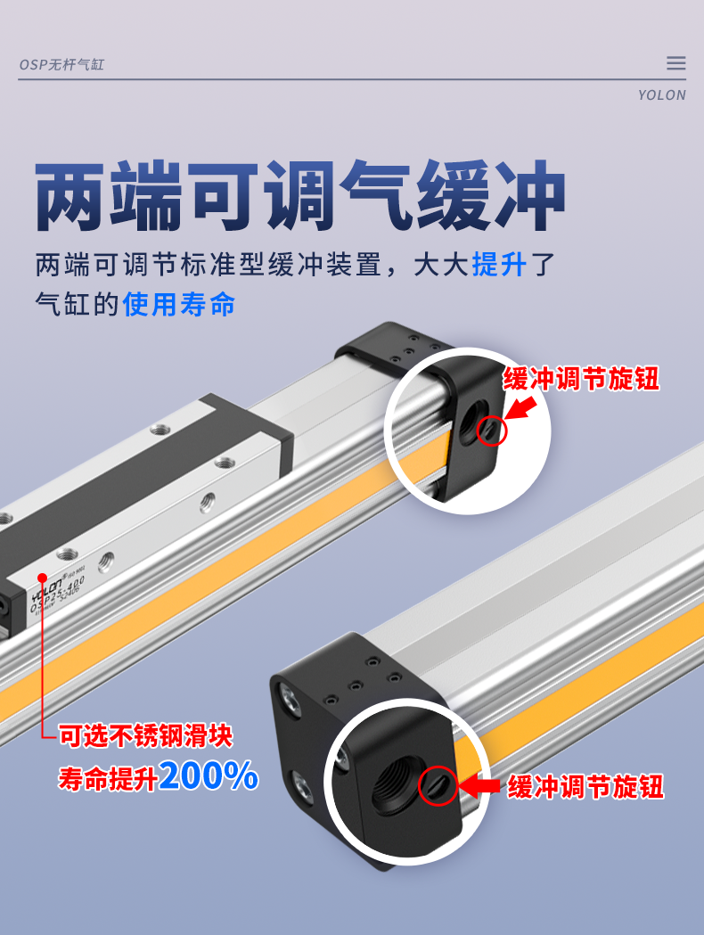 Цилиндр 无杆气缸osp高速机械式带导轨滑台p25/32/40-400-800-1500长行程 Yolon