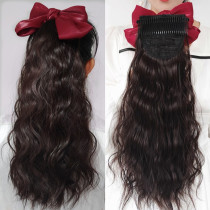 Wig female comb pearlescent bow long ponytail water corrugated egg flower roll braid detachable wool roll