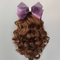 Curls wig wine red bow removable children wig 28cm princess hairstyles small volume cauda equina braids