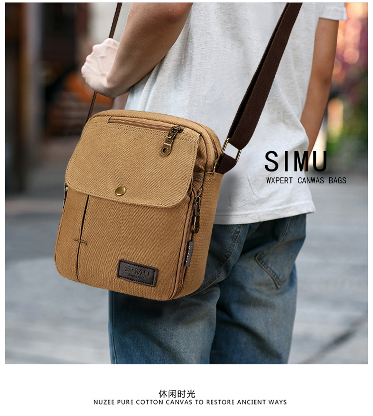 2019 New Cotton briefcase canvas bag men's shoulder cross multi-compartment shoulder slant casual bag women's bag
