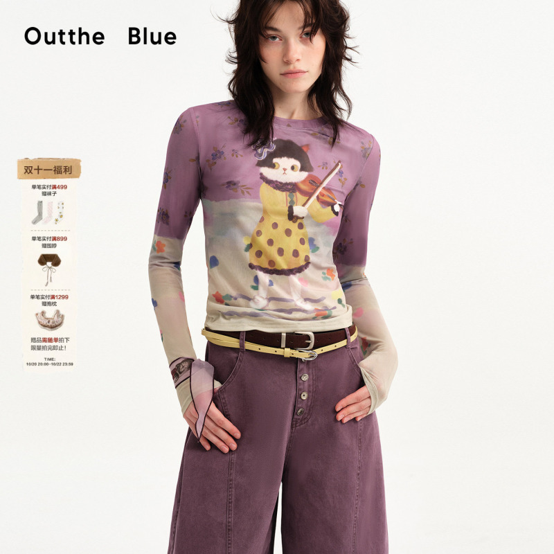 Outthe Blue Cat Performance Notes 2026 Autumn New Printed Slim Fit Mesh Long Sleeve T-Shirt Base Layer Outthe Blue Cat Performance Notes 2026 Autumn New Printed Slim Fit Mesh Long Sleeve T-Shirt Base Layer