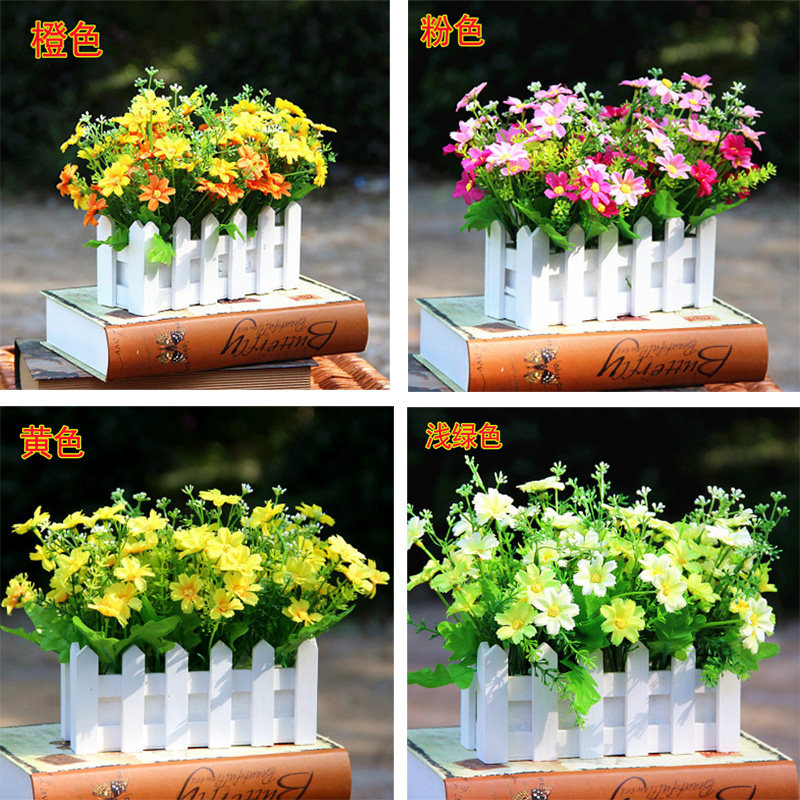 Living Room Bedroom Plastic Fence Simulation Dry Flower Bouquet Flower Set Decor Ornaments Home Fake Flower Pot Plant