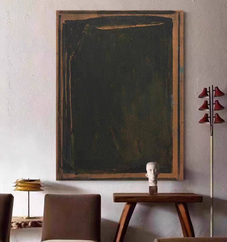 YC hand-painted oil painting Silence Wind Retro abstract No box Xuanguan hanging painting Pole minimalist Living room Decorative Painting and Abstract Painting-Taobao