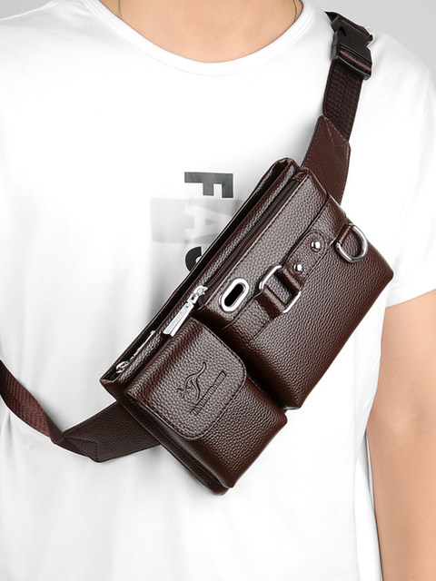 Shuai Tong Kangaroo Waist Bag Men's 2023 New Fashion Brand Multifunctional Casual Chest Bag Genuine Leather Large Capacity Crossbody Bag