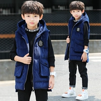 2018 trẻ em mới mùa xuân và mùa thu lớn trẻ em cotton vest nam trùm đầu áo nhung kẻ dây kéo thời trang Hàn Quốc phiên bản thủy triều quần áo trẻ em hàn quốc