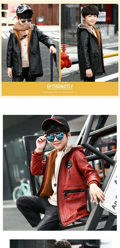 2018 new boy thời trang da mùa thu đông Các phiên bản Hàn Quốc của các bé lớn cộng với áo khoác nhung dày cho trẻ em áo khoác thủy triều 15 áo phao mùa đông bé trai