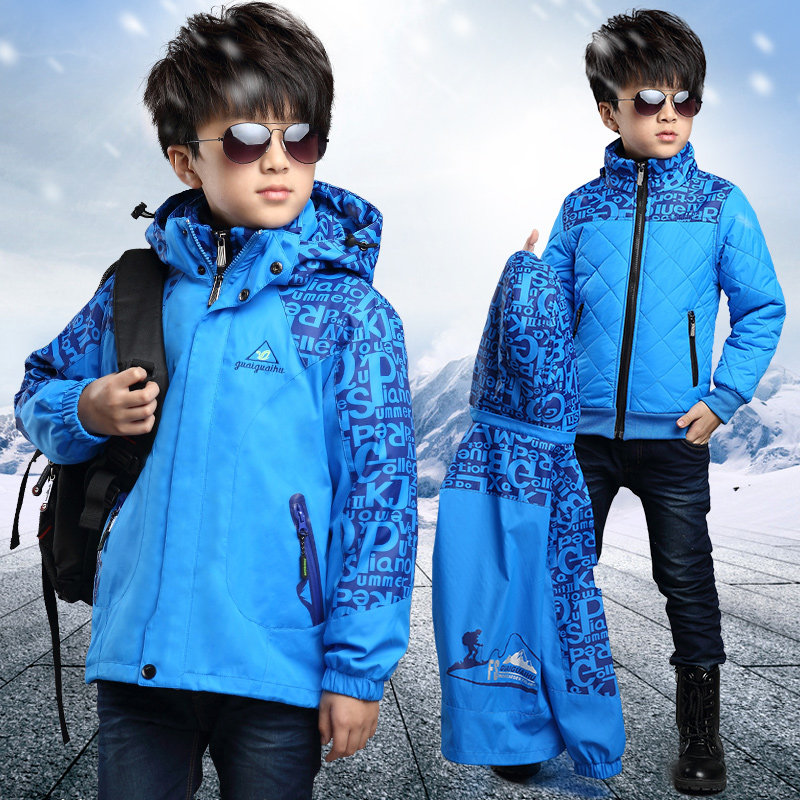 Children's clothing boys spring, autumn and winter plus velvet thick coat 2020 new middle and big children's three-in-one detachable jacket