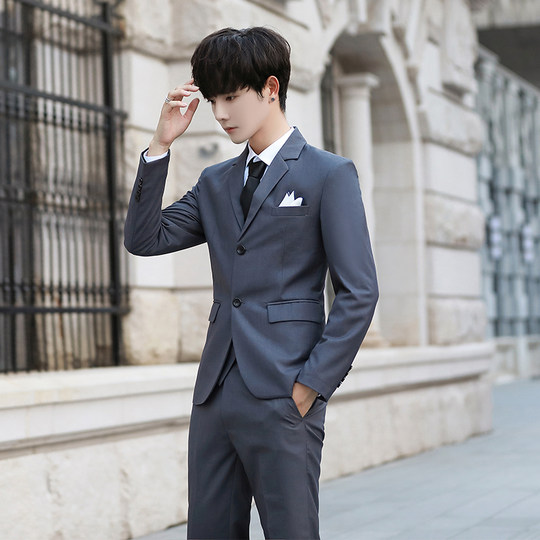 青少年高中生成人礼服西装男学生正装西服套装男修身外套黑色一套