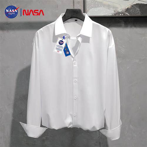 NASA GISS tide ice wire long sleeved shirt men spring thin pure color shirt teen and girl on the same style