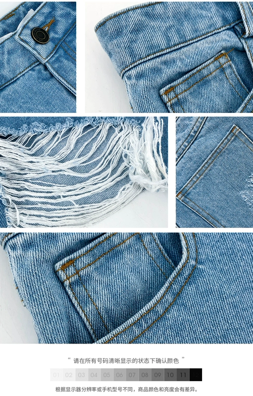 EMSTUDIO giản dị mẫu tự do vá áo khoác bỏ túi + váy thô không đối xứng lỗ denim - Bộ đồ