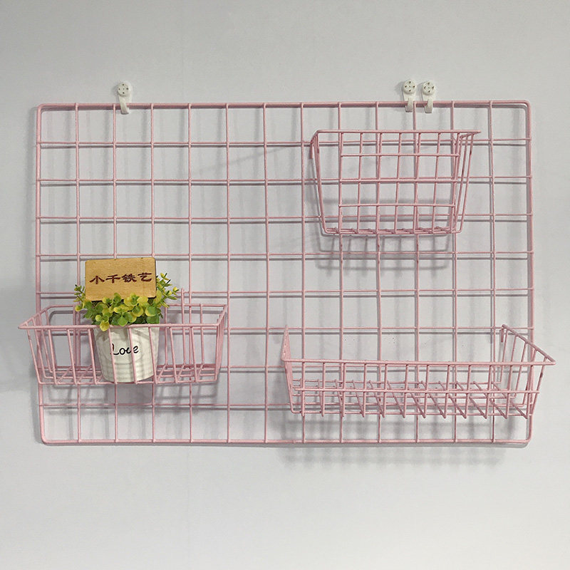 ins Nordic Doll Wall Pink Iron Mesh Collects Basket Red Room with Living Room Decoration Photo Wall Decoration