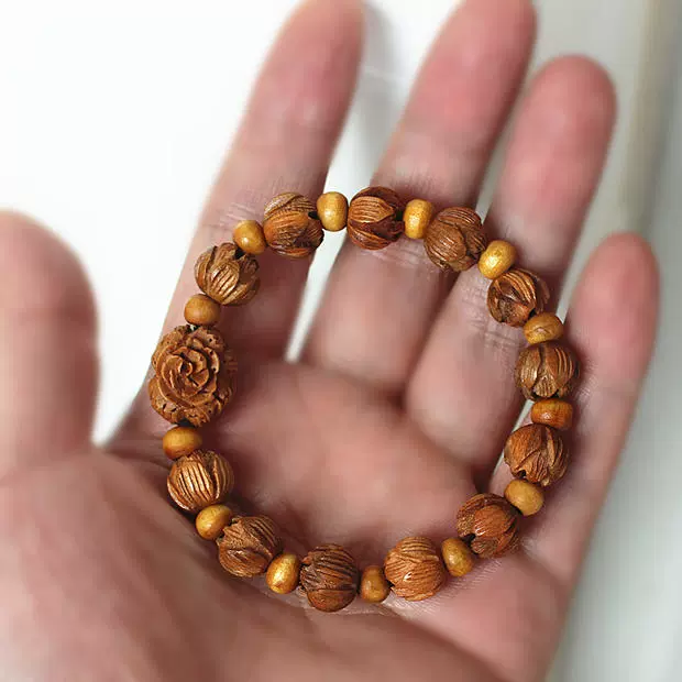 Hoa gụ đào hoa phong phú hạt cườm vòng tay gỗ gụ chạm khắc hoa sen - Vòng đeo tay Clasp vòng bạc cho bé