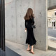 Autumn and winter long retro slim temperament goddess fan pit strip knitted bottom fishtail skirt light familiar wind sweater dress