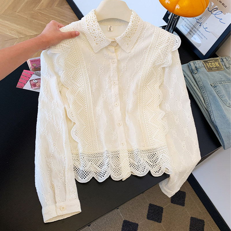 Открытая кружевная блузка, женская рубашка с длинными рукавами, осень-зима 2025, новый дизайн, женская рубашка большого размера