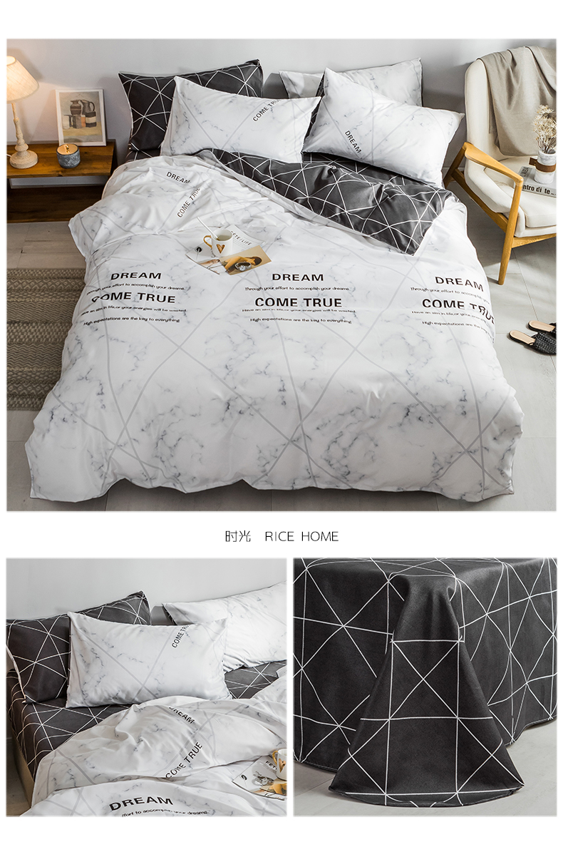 mạng nordic đỏ kẻ sọc chăn gia đình đơn giản bốn áp dụng tờ doanh nghiệp giường 4 ba mảnh giường nhám ins - Bộ đồ giường bốn mảnh mền gối