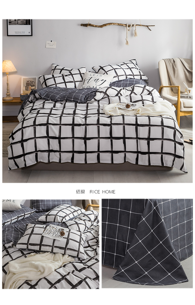 mạng nordic đỏ kẻ sọc chăn gia đình đơn giản bốn áp dụng tờ doanh nghiệp giường 4 ba mảnh giường nhám ins - Bộ đồ giường bốn mảnh mền gối